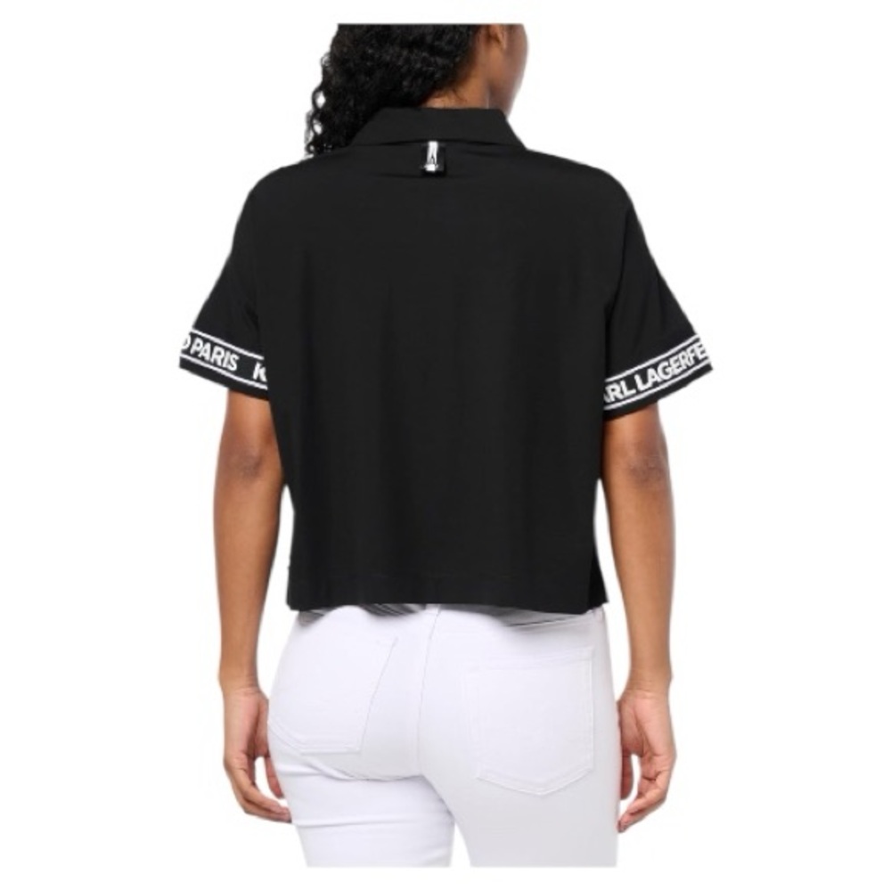 Karl Lagerfeld Paris Black Half Zip Logo Trim Top l Size L l Poshmark - Picture 2 of 8